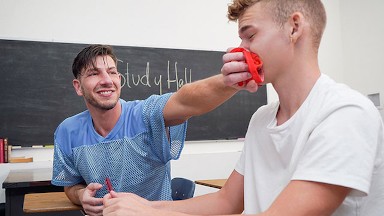 Sweaty Hunk Jordan Starr Bends Twink Boy Jack Waters On The Desk And Rips His Asshole - Bully Him