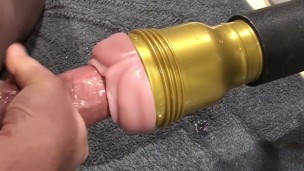 Jock fucks fleshlight with huge cock + creampie cumshot and keeps fucking!!