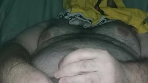 Nasty hairy Chub jacks off and cums