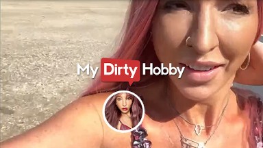 MyDirtyHobby - Hot Pink Hair Babe sexyrachel846 Comes Out Of The Car And Sucks Her BF's Dick