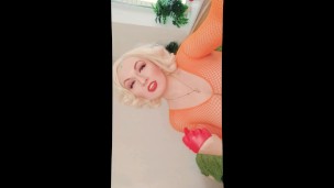 JOI FemDom video in orange fishnet mesh dress curvy Mistress POV