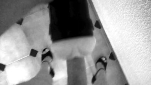 Sissy Crossdresser - Cum Shot with Fl*shlight Pussy - Satin Scorpion on high heels.