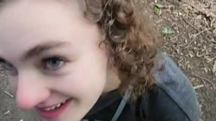 Blowjob while walking through the trees!