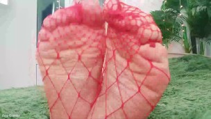 Foot Fetish Video: fishnet pantyhose hot sexy blonde MILF FemDom POV