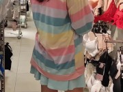 OUTDOOR RED HAIR BITCH walking with a PLUG and MASTURBATING in the DRESSING ROOM 2/16