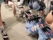 OUTDOOR RED HAIR BITCH walking with a PLUG and MASTURBATING in the DRESSING ROOM 3/16