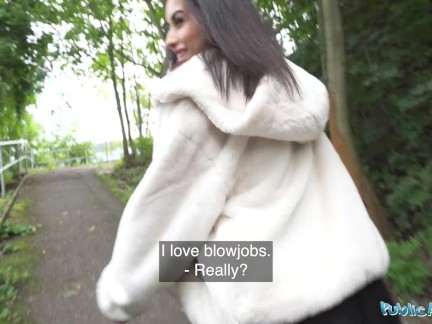 Public Agent petite British Brunette Sucks and Fucks after Nearly Getting Run Over by a Runaway Taxi