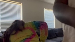 Small petite ebony sucks BBC sneaky blowjob during study time slurp slurp