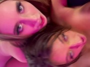 Two Delta Gamma sorority sisters cum on teachers dick after class for extra credit 14/16