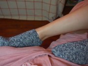 Wet slippery asmr footjob - messy cumshot all over my toes 2/16