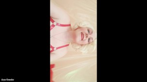 Strap-on POV video: topless Mistress in thigh high overknee boots with long gloves