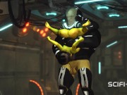 Alien sex in a starship. Female green alien gets fucked by a big monster 12/16