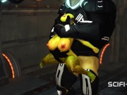 Alien sex in a starship. Female green alien gets fucked by a big monster 9/16