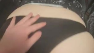 Fiancé lifts my dress up and moves my black panties to fuck