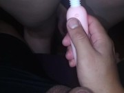 My boyfriend masturbates me with a vibrator while I ride his thick penis, how delicious it feels💦😋 6/16
