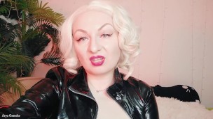 rude FemDom JOI jerk off instructions in PVC coat - fetish porn
