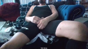 Jacking flaccid cock