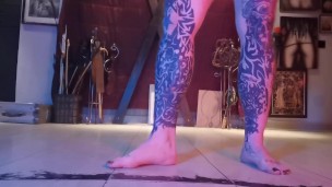 Using my feet to squeeze a rubber cock