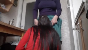 We are in the kitchen taking turns licking each other's pussies under skirts - IkaSmokS