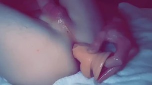 Hot tight ass getting stretched by big dildo