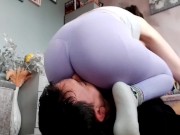 Femdom Facesitting and rough Dominant Fucking by horny wife in sexy tight Yoga pants!! 2/16