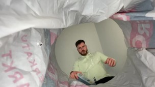 Macrophilia - tiny caught in garbage and trapped by giant