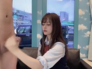 【MM号】マジックミラーでお外丸見え仁王立ち手コキする日本素人美女/亀頭責め/寸止め/JKコスプレ【ゆなぱんちゃんねる】 13/16