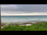 Sexy Blonde Flashing Big Natural Tits While Getting Fondled and Sucked On Public Mexico Beach 2/16