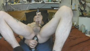 Anal play & 15 inch vibrating sounding rod in cock & piss in my mouth while stroking big cock