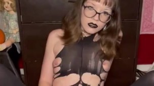 Freaky goth girl teasing herself with a knife tearing clothes off fansly: daddieslittleslxt