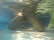Elegant and flexible babe, swimming underwater in the outdoor swimming pool. 3 1 6/16