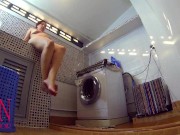 Nudist housekeeper Regina Noir masturbates in laundry. Naked maid. Naked housewife. 3 6/16