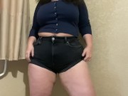 A bbw with a hairy pussy and a hairy booty dances a striptease with a dildo in her pussy. 1/16