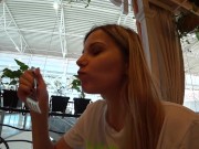 Two girls have fun with remote control vibrators in public places