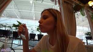 Two girls have fun with remote control vibrators in public places