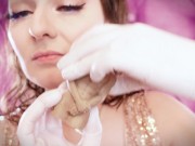 ASMR eating food fetish video - girl with braces eating chocolate man - giantess vore (Arya Grander) 3/16