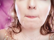 ASMR eating food fetish video - girl with braces eating chocolate man - giantess vore (Arya Grander) 7/16