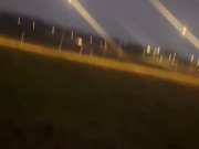 Crazy long walk in fishnets and nude onto a lit street 7/16