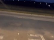 Crazy long walk in fishnets and nude onto a lit street 8/16