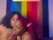 Cute Ebony sucks on her sexy Latina girlfriend‘s juicy tits!