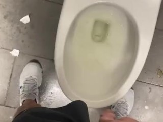 Shy bladder about to bust at crowded public restroom desperate fucking relief wetting