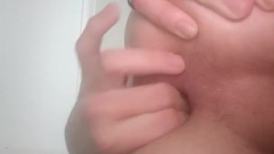 Twink fingering himself after being fucked bareback