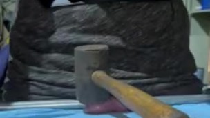 Sissy hammers little blue balls