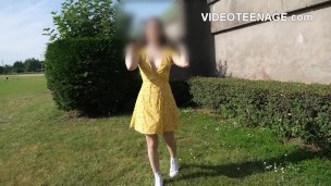 lovely 19 years girl shows shaved pussy in public