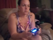 Milf Takes Off Her Mini Dress and Smokes Cigarettes and Play Video Games In Her Lingerie
