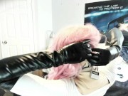 Cecile and Del Pt6! Playing around with bondage female mask Del, a locked mask for a rubber girl!