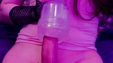 Solo Big dick Trans girl edges with a Fleshlight until she cums 💦🤤 (Full video📼)