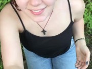 Naughty Redhead is Sucking Dick in The Forest and Ask to Cum in Her Mouth!!