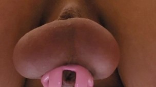 Lovers Gravity anal in chastity from below