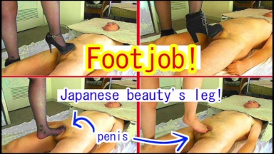 Footjob! Trampling on the penis by Japanese beauty's barefoot! By shoes! By black stocking!